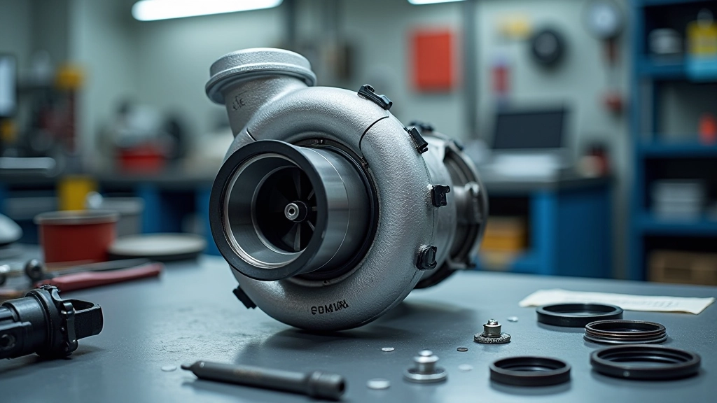 Completed rebuilt turbocharger cartridge assembly with new seals and components laid out showing final inspection before installation